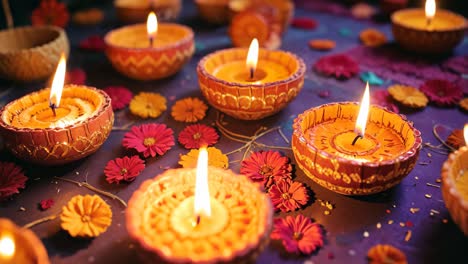 diwali diyas with flowers