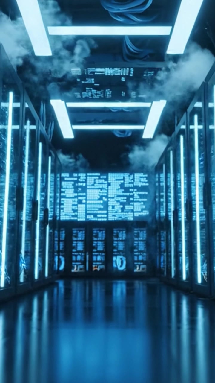 A Glimpse into a High-Tech Data Center: Illuminated Rows of Servers Reflecting the Pulse of Modern Information Technology Infrastructure
