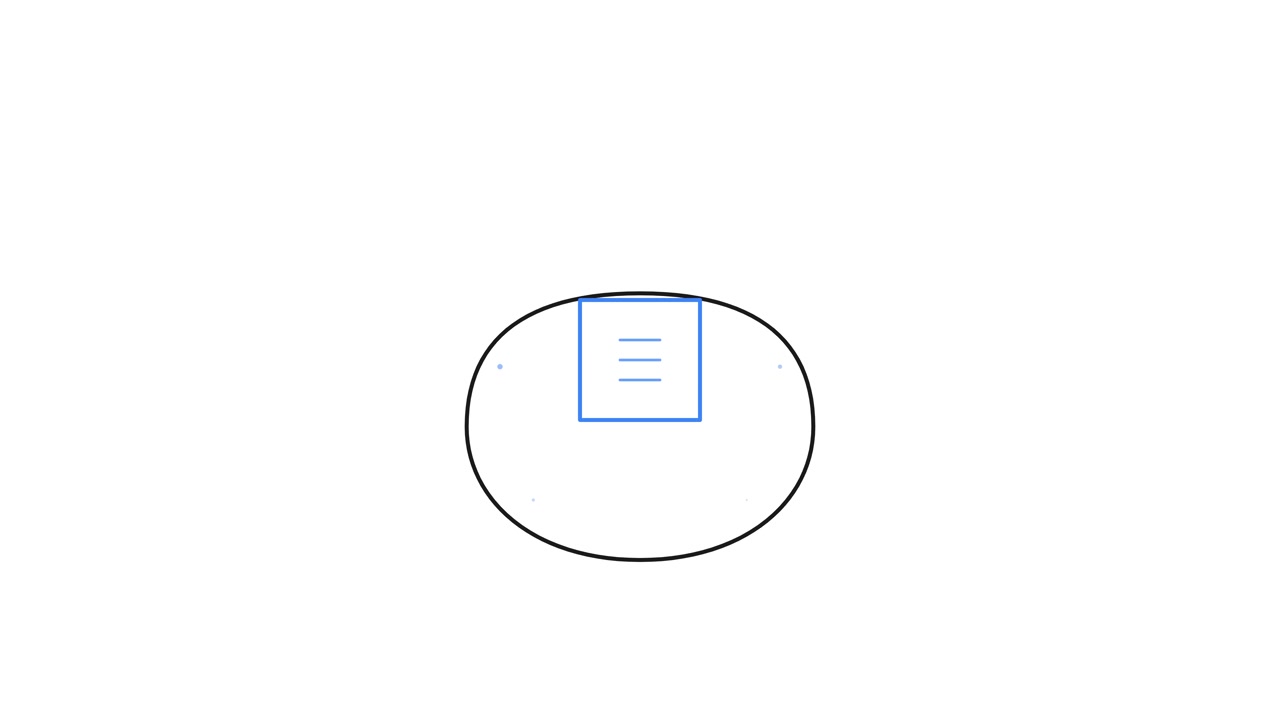 Disegno al tratto animato minimalista di un cerchio e un'icona menu
