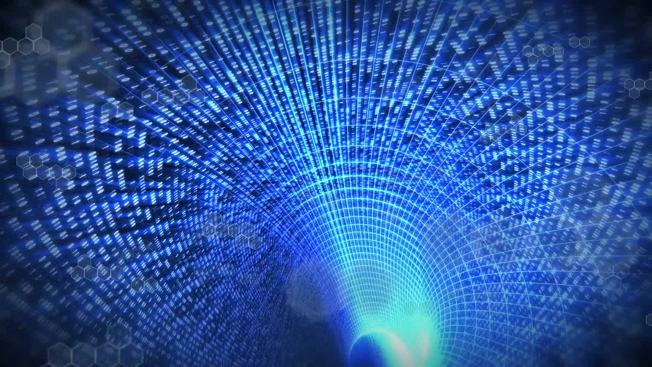Animation of isohypses over tunnel made of blue lights