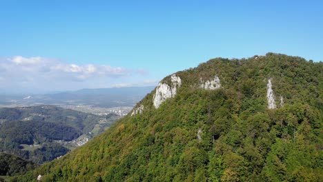 antena a lo largo de la ladera boscosa en eslovenia con cielos azules