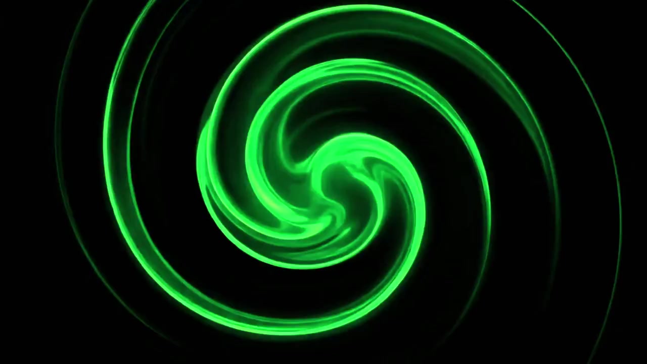Abstrakt grøn spiral bevægelsesgrafik på sort baggrund