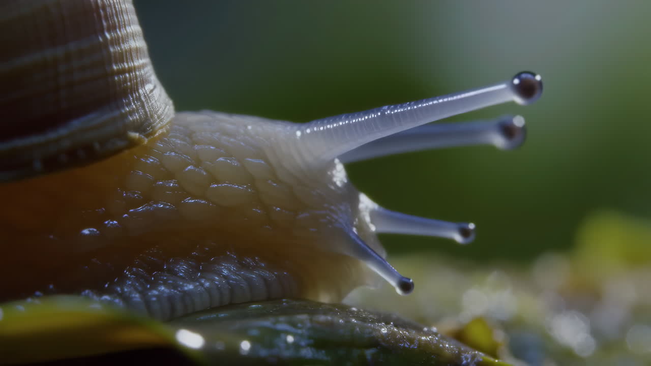 Macro Close-Up of a Snail's Head and Tentacles