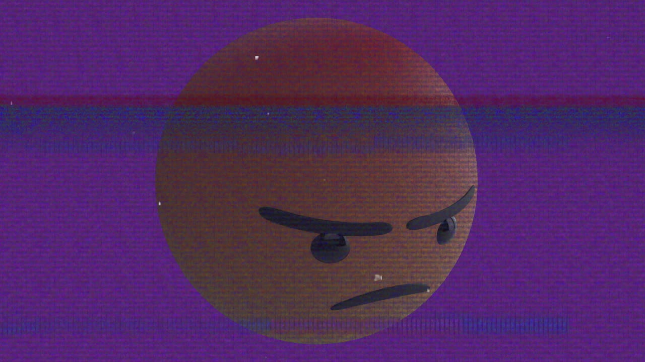 animación del icono de emoji enojado sobre la pantalla con ruido