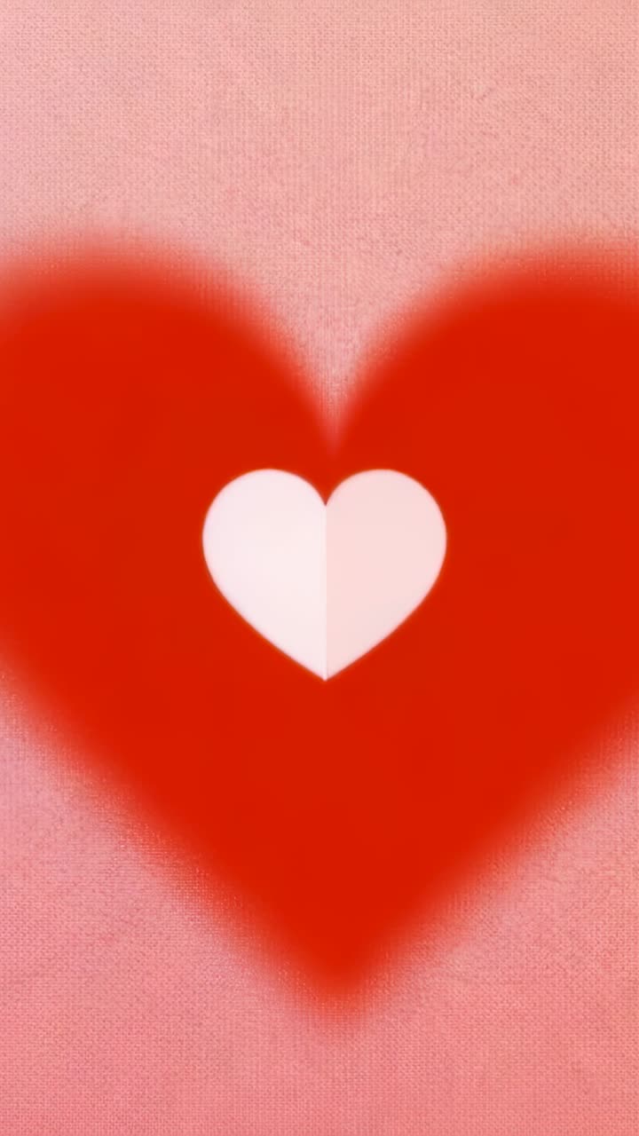 Video verticale: animazione iniziale con un cuore diviso bianco che si ingrandisce fino a riempire l'inquadratura in rosa, alone rosso