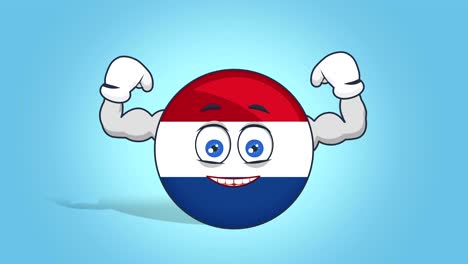 cartoon icon flag netherlands holland power muscle with face animation with alpha matte