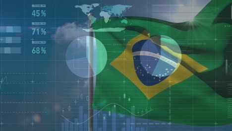 Animation-Der-Statistik-Und-Finanzdatenverarbeitung-über-Der-Flagge-Brasiliens