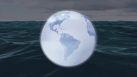 animation of globe spinning over seascape