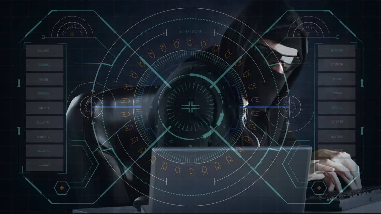 노트북으로 해커를 통해 디지털 인터페이스의 애니메이션