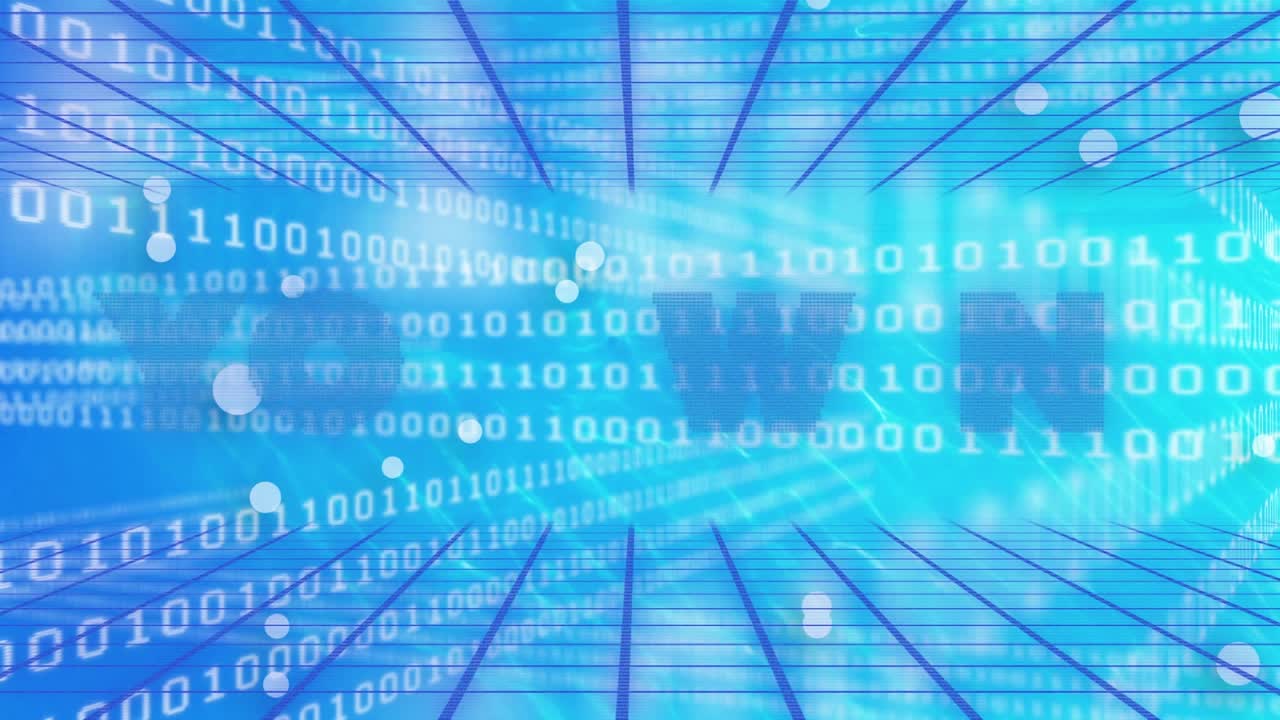 Animation of binary coding over wind turbine and sky