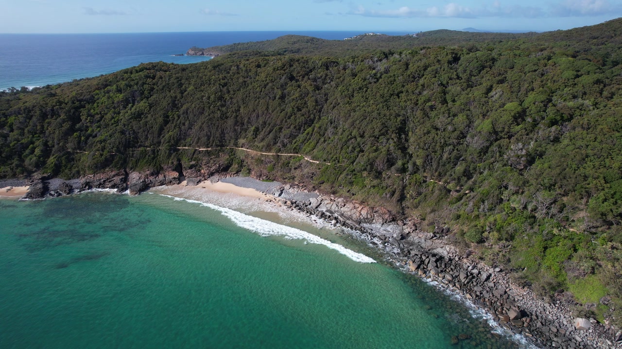 Aerial Shot Over Granite Bay Beach In Noosa Heads, QLD, Australia