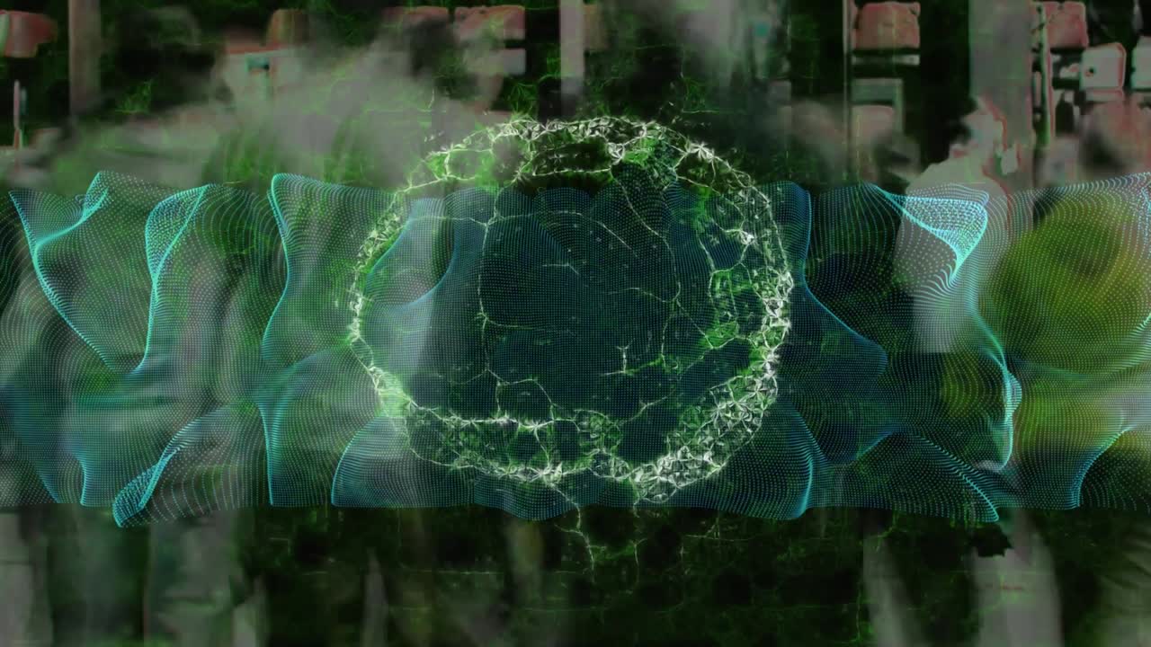 animación del cerebro humano girando sobre personas que caminan en movimiento rápido