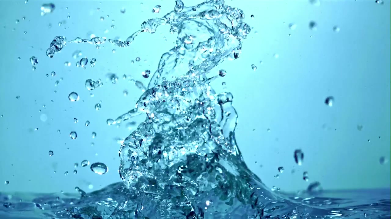 Clear Water Splashing and Droplets Falling in Slow Motion