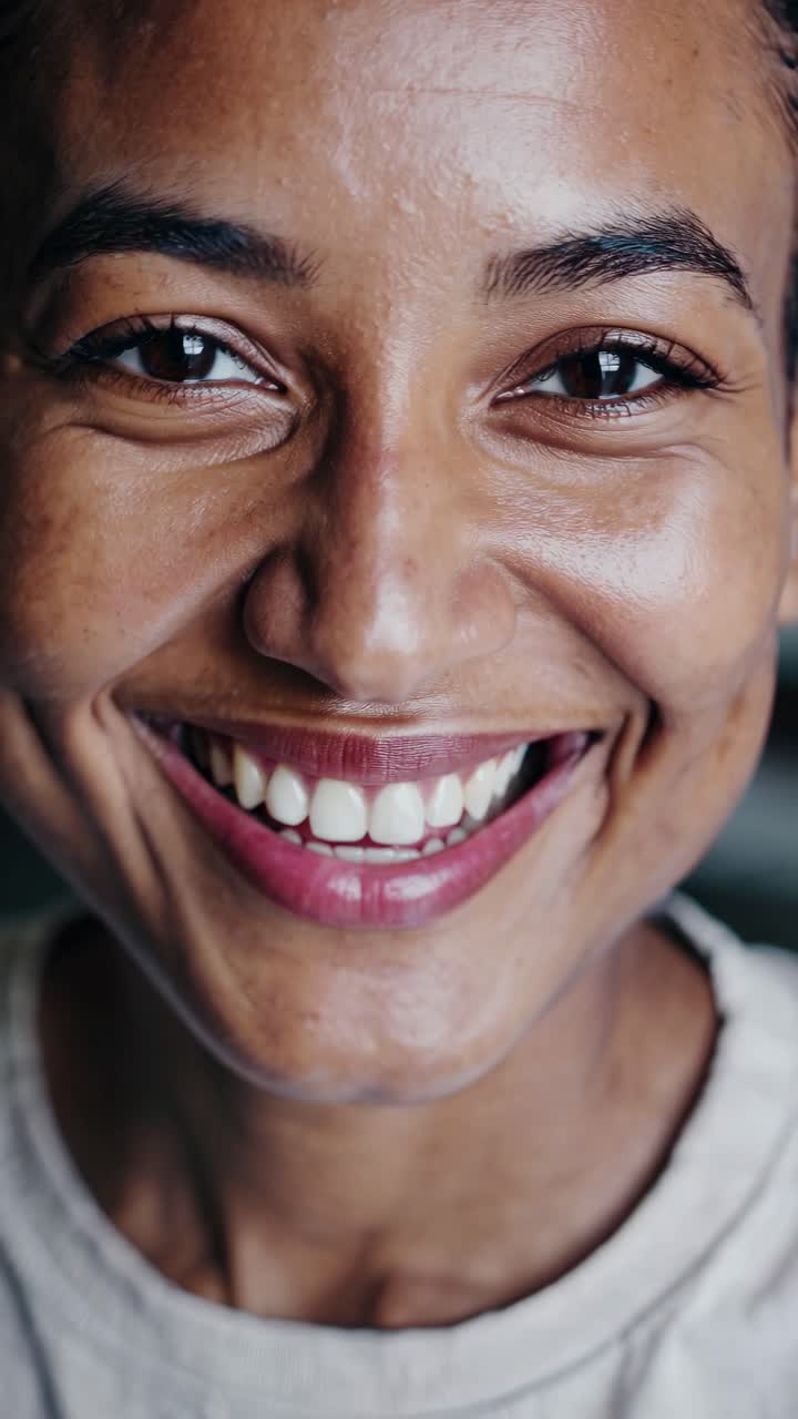 Close-up video shot with a soft focus on a smiling face, capturing a candid and intimate moment