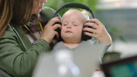 Business woman with headphones
