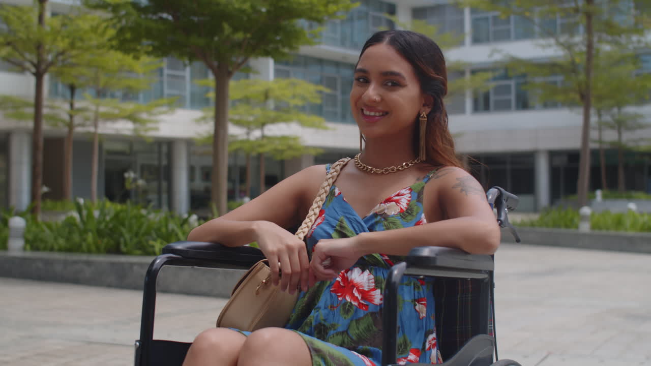 Portrait of Woman in Wheelchair Waiting Friends Outdoors