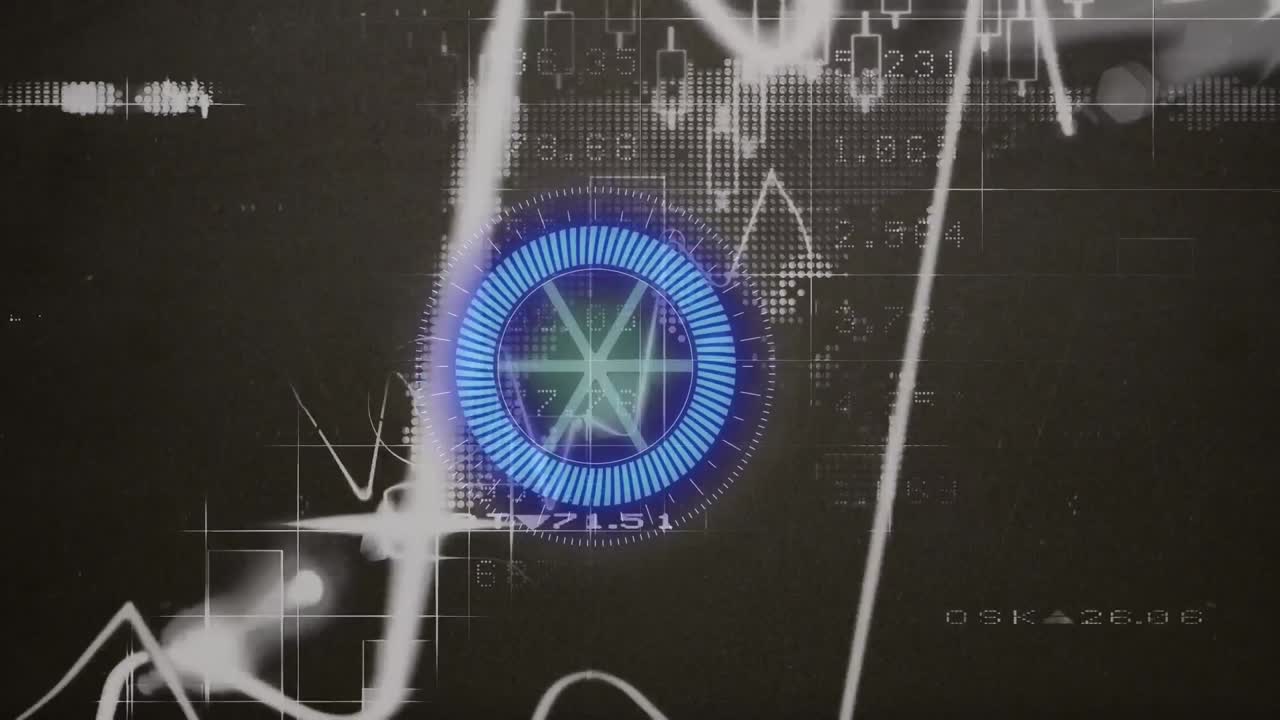 검은색 바탕에 빛의 흔적 위에 스 스캔과 함께 데이터 처리의 애니메이션