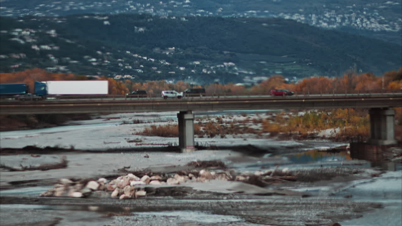 View of cars moving on a bridge over the Var river in Nice, France