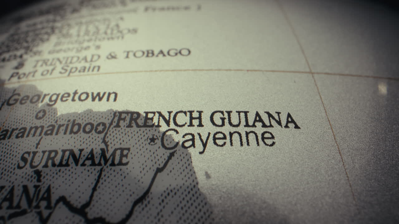 Close-up of a World Globe Focusing on French Guiana