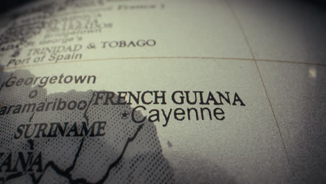 close-up of a world globe focusing on french guiana