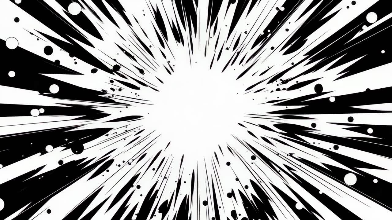 Dynamic burst effect in black and white, viewed from a central angle