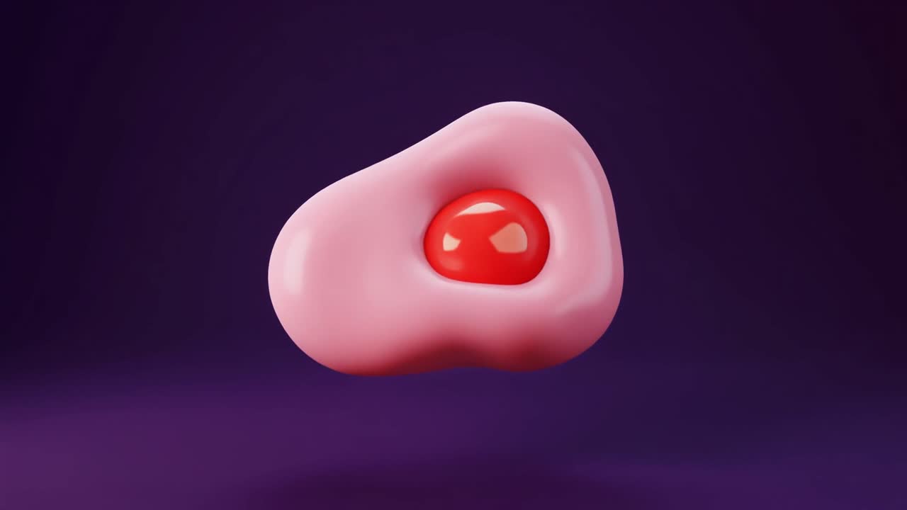 Animazione 3D Astratta di una Cellula Rosa Pulsante con Nucleo Rosso