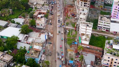 Fly-Over-Road-With-Traffic-In-Barisal-City-Of-Bangladesh,-Asia