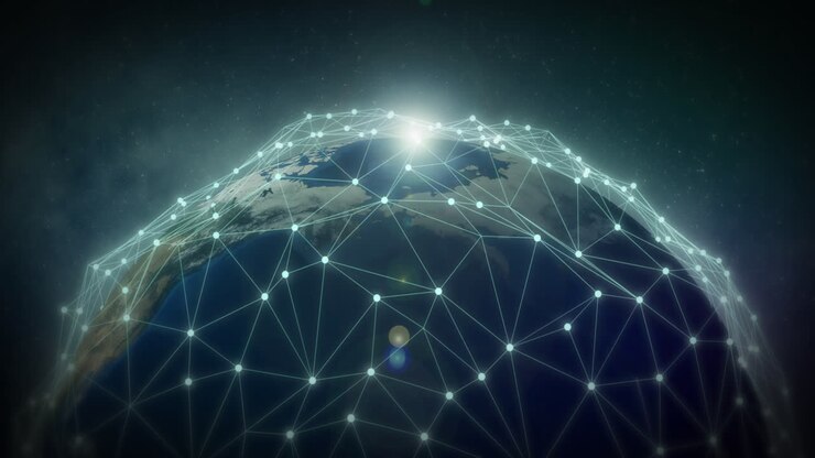 Animation of globe with network of connections over stars