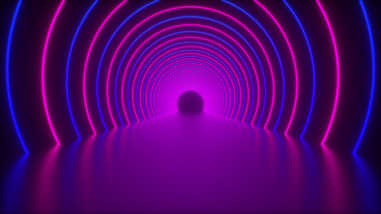 renderizado en 3d del túnel de neón del círculo. fondo abstracto de la arcade redonda. la computadora generó una carretera virtual