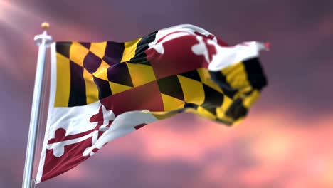 bandera del estado de maryland al atardecer, región de los estados unidos - bucle