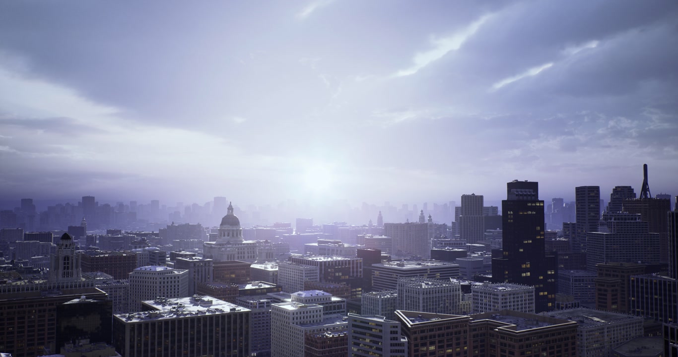 Skyline at dawn showcasing commercial structures and property insights