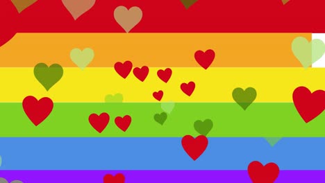 animación de corazones flotando en el fondo del arco iris