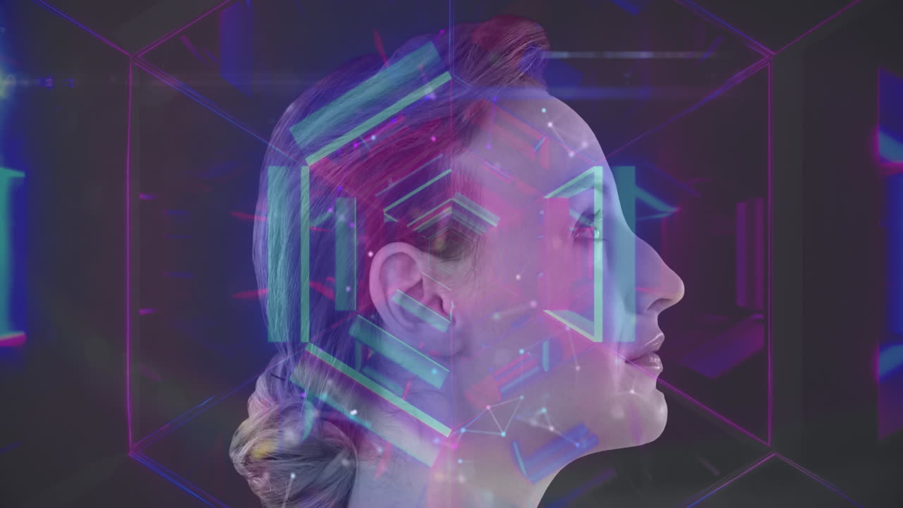 rostro de mujer contra un túnel brillante