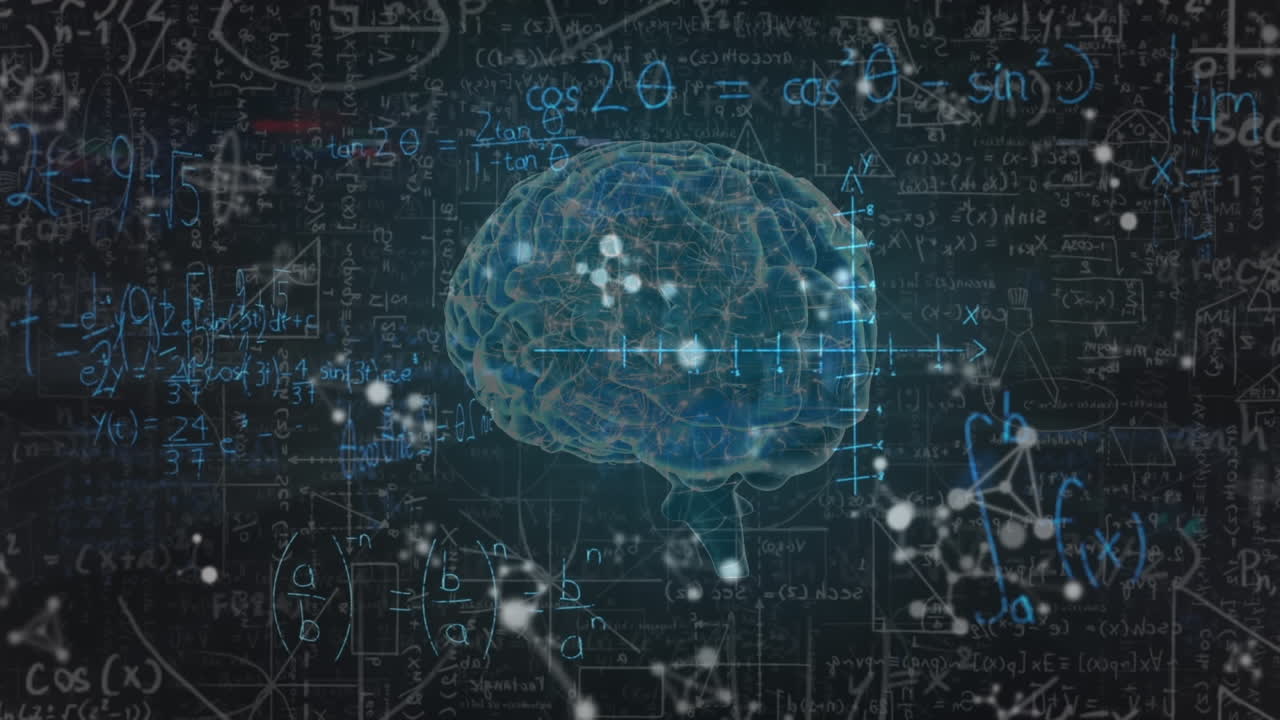 Animation of mathematical equations and data processing over human brain
