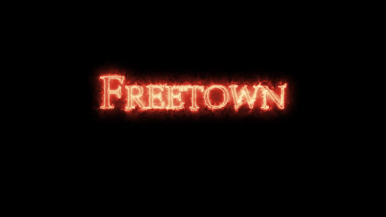 프리타운은 불로 쓰여져 있습니다.