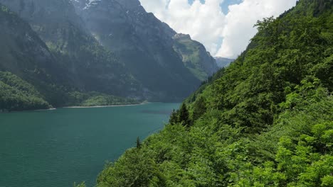 beautiful natural fusion of forest,mountains,clouds,lake in switzerland