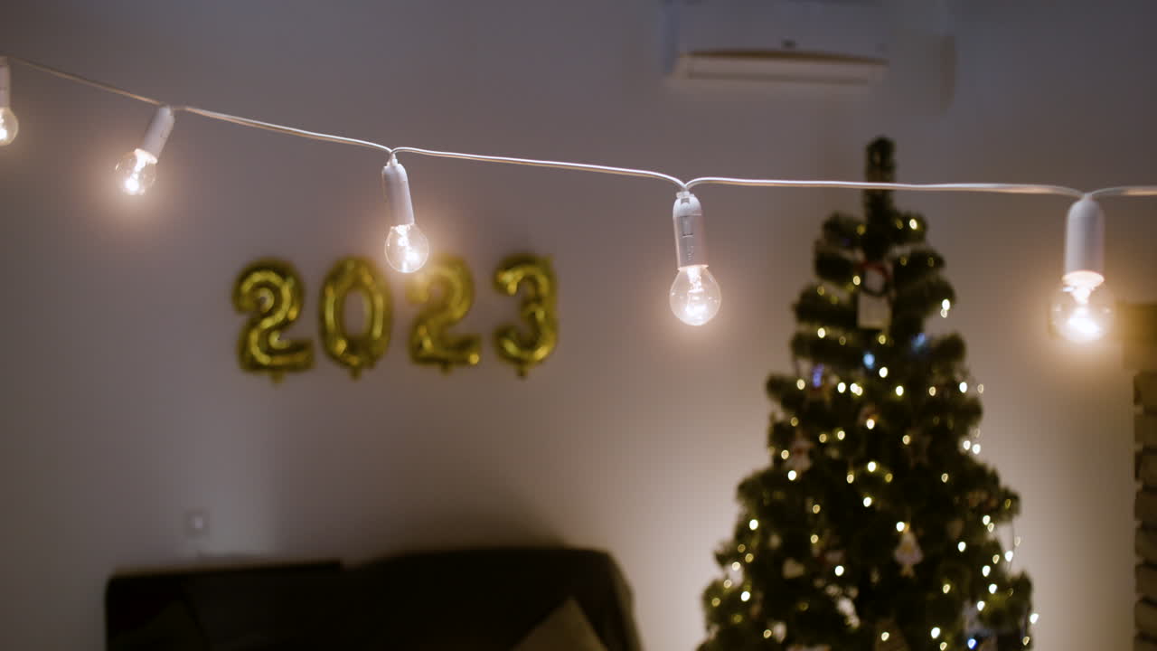 празднование нового года в гостиной.