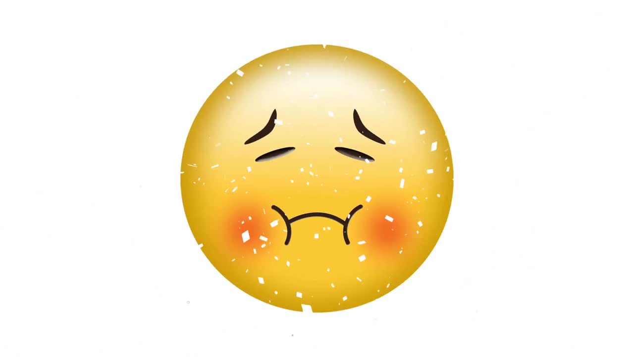 ⁇ 색 배경에 떨어지는 콘페티 위에 아픈 이모지 아이콘의 애니메이션