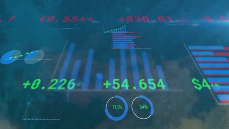 Animation-of-financial-data-and-graphs-over-navy-background