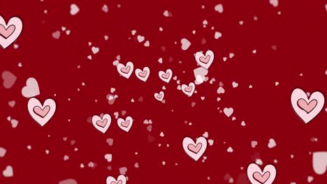 Animation-of-pink-hearts-moving-on-red-background