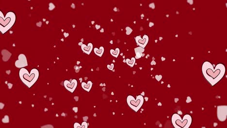 animation of pink hearts moving on red background