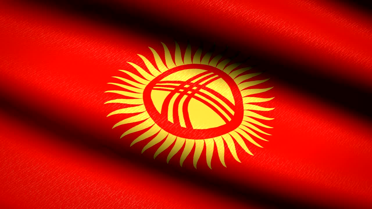 キルギス国旗の振り回し テキスタイルの背景 シームレスループアニメーション フルスクリーン スローモーション 4kビデオ