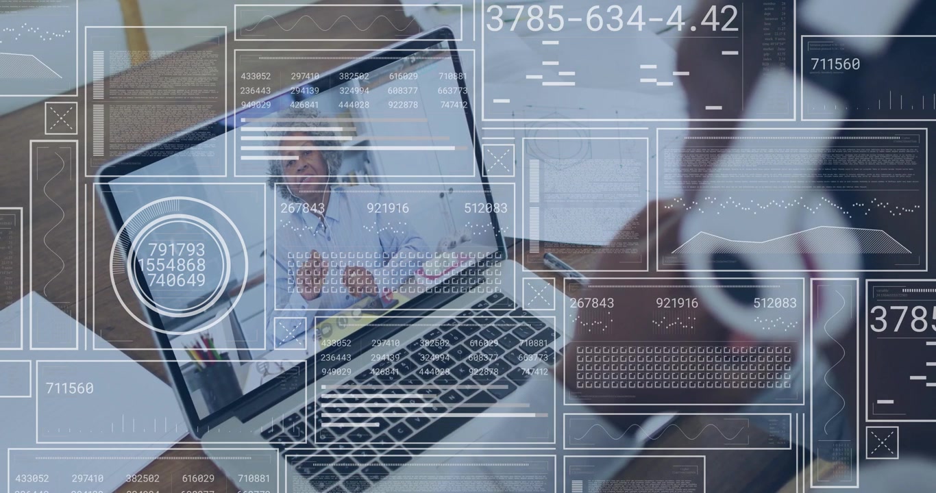 Person Participating in a Video Call with Data Overlays
