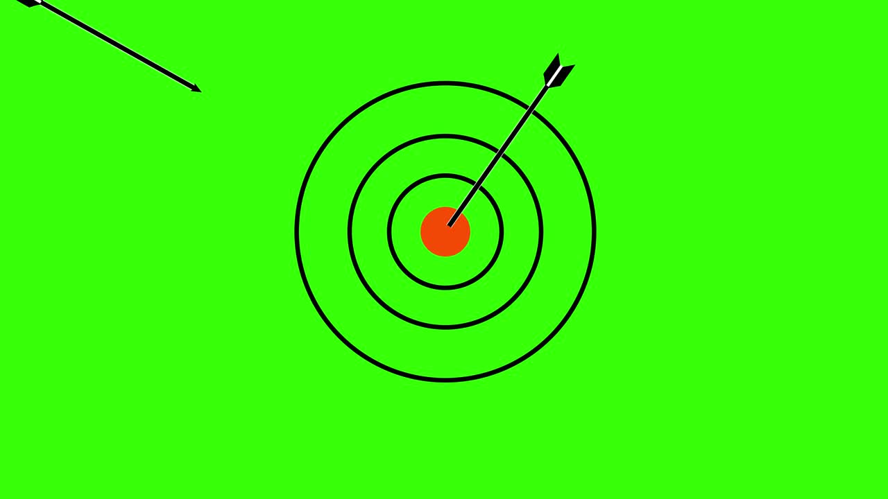 두 개의 화살표가 녹색 chromakey 배경에 표적을 타격
