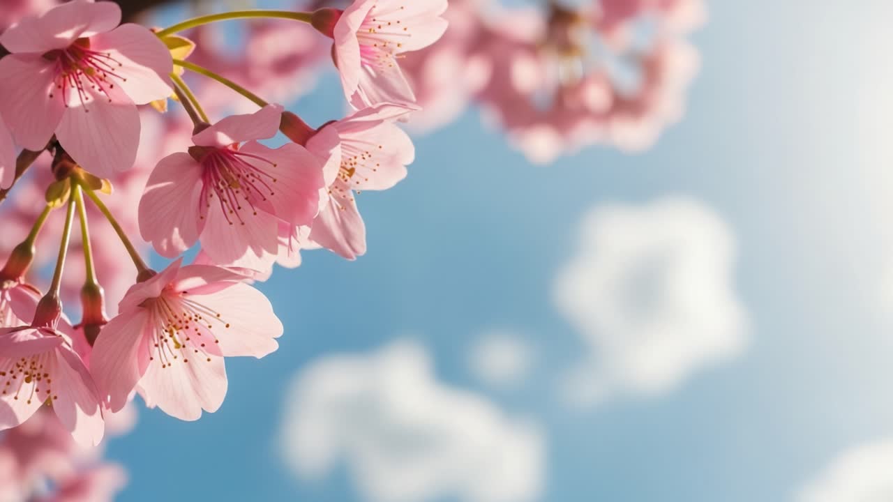 Pink Cherry Blossoms Against Blue Sky