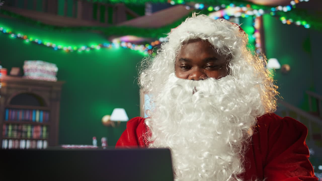 African American Santa Claus on Computer