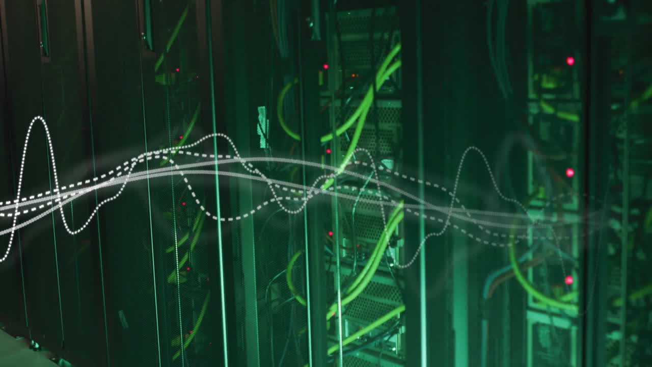 animación del procesamiento de datos digitales a través de servidores informáticos