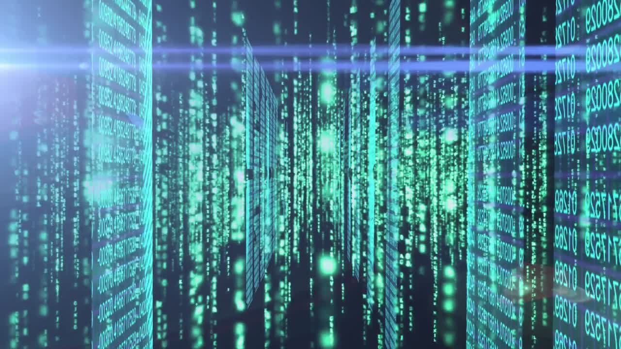 animación del procesamiento de datos a través de servidores informáticos