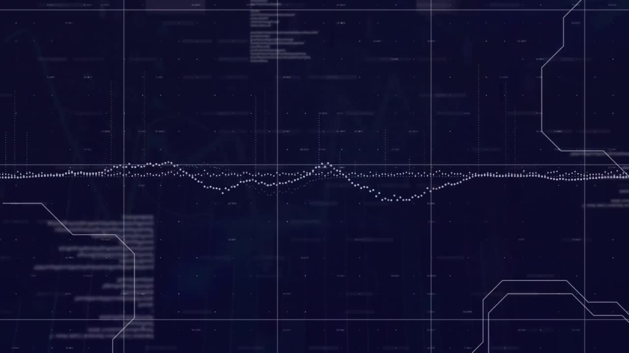 Animation of programming language and arrow up sign moving on grid pattern