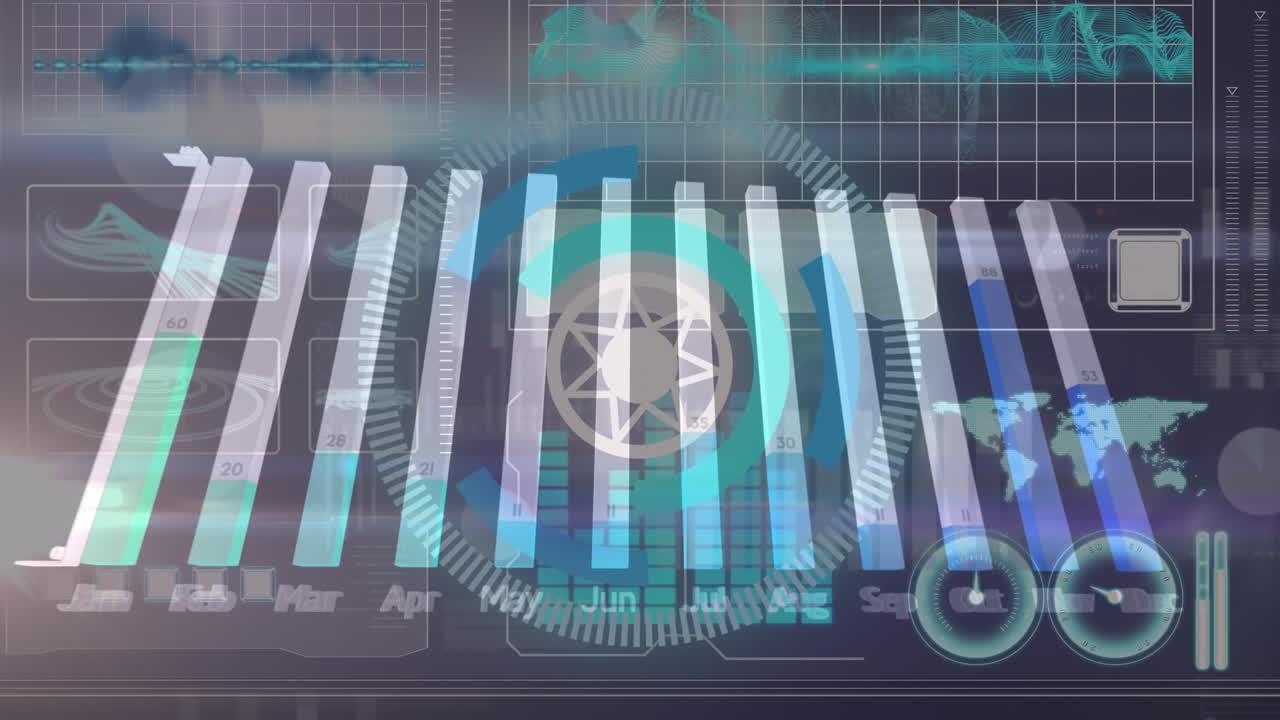 animación del escaneo del alcance sobre el procesamiento de datos sobre fondo negro